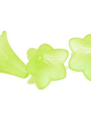 Margele din acril, frosted, floare, 20x20 mm, vernil