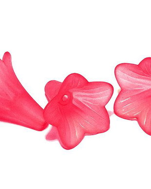 Margele din acril, frosted, floare, 20x20 mm, rosii