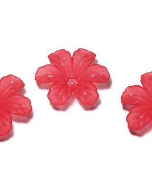 Margele din acril, frosted, floare, 30x9 mm, rosii
