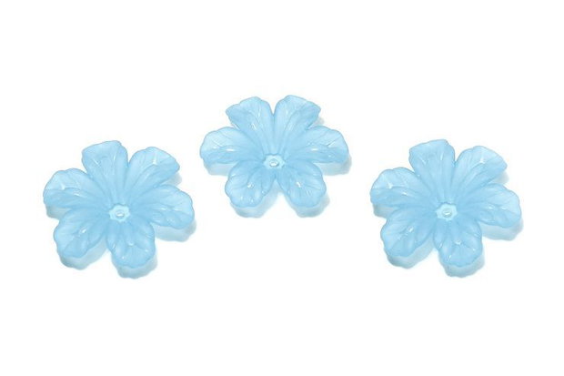 Margele din acril, frosted, floare, 30x9 mm, bleu