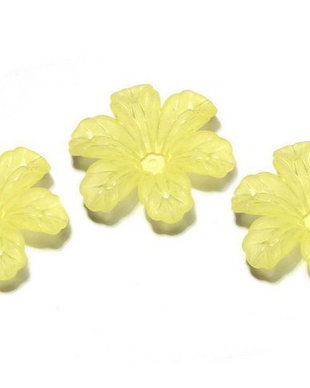 Margele din acril, frosted, floare, 30x9 mm, galbene