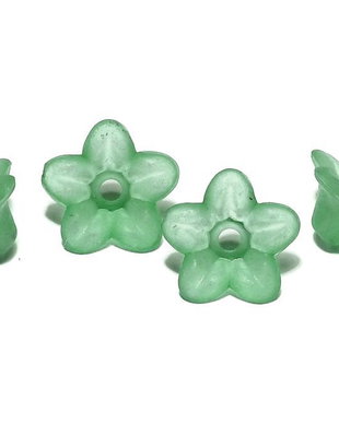 Margele din acril, frosted, floare, 9x4.5 mm, verzi