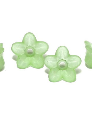 Margele din acril, frosted, floare, 9x4.5 mm, verzi