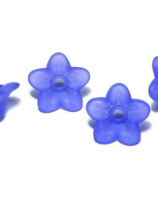 Margele din acril, frosted, floare, 9x4.5 mm, albastre