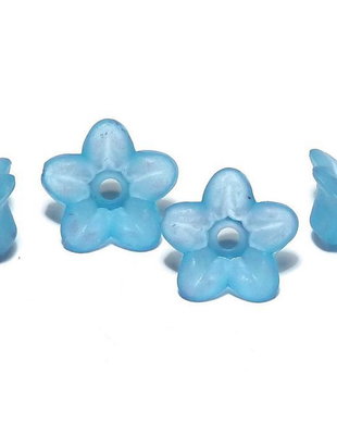 Margele din acril, frosted, floare, 9x4.5 mm, albastre