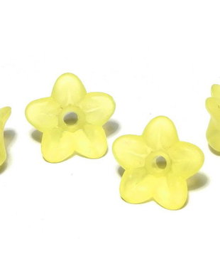 Margele din acril, frosted, floare, 9x4.5 mm, galbene
