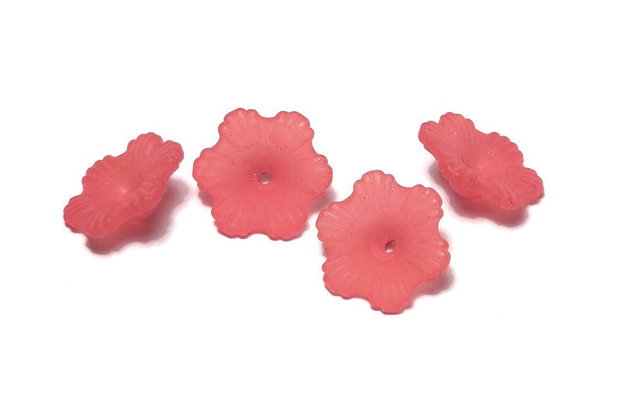 Margele din acril, frosted, floare, 11x4 mm, rosii