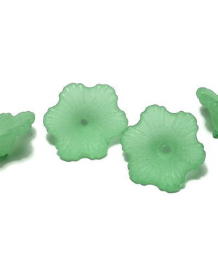Margele din acril, frosted, floare, 11x4 mm, verzi