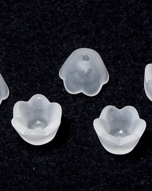 Margele din acril, frosted, floare, 10x6 mm, albe