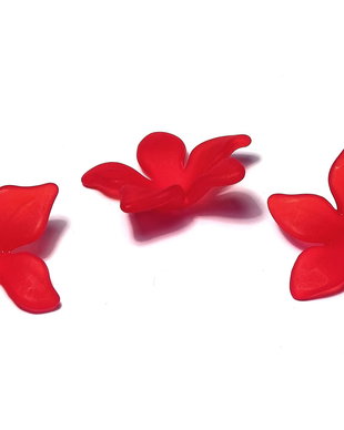 Margele din acril, frosted, floare, 29x27 mm, rosii