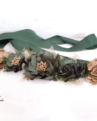 Brau/Cordon cu flori textile/Curea cu flori handmade/Centura rochie