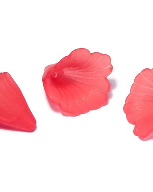 Margele din acril, frosted, floare, 20x20 mm, rosii