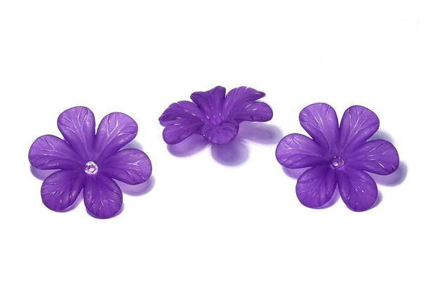 Margele din acril, frosted, floare, 33x8 mm, mov
