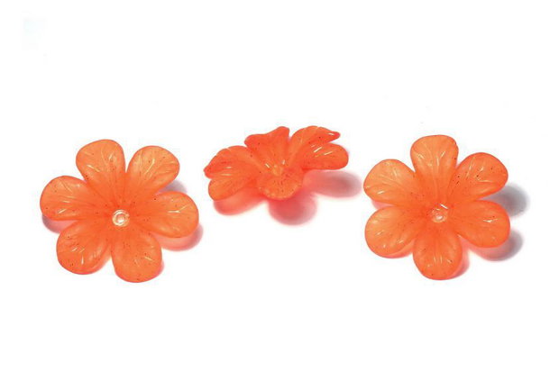 Margele din acril, frosted, floare, 33x8 mm, portocalii