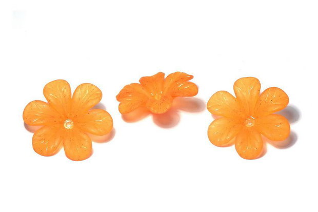 Margele din acril, frosted, floare, 33x8 mm, portocalii