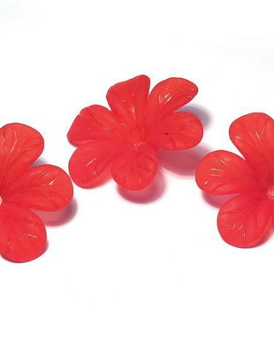 Margele din acril, frosted, floare, 33x8 mm, rosii