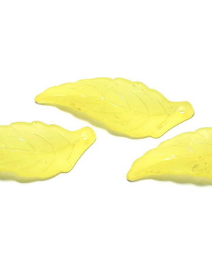 Pandantiv din acril, frosted, frunza, 38x14 mm, galbene