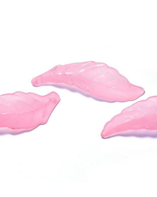 Pandantiv din acril, frosted, frunza, 38x14 mm, roz