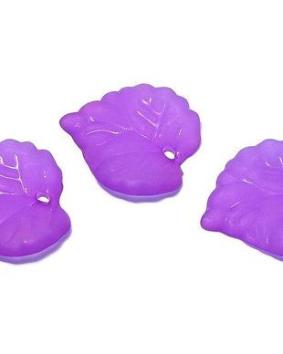 Pandantiv din acril, frosted, frunza, 16x15 mm, mov
