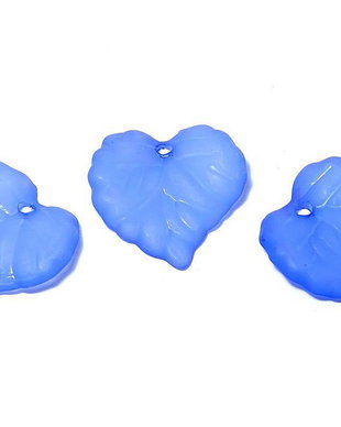 Pandantiv din acril, frosted, frunza, 16x15 mm, albastre