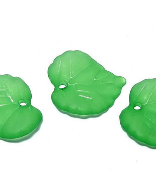 Pandantiv din acril, frosted, frunza, 16x15 mm, verde
