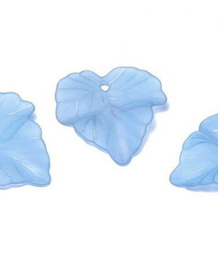 Pandantiv din acril, frosted, frunza, 24x23x3 mm, albastre