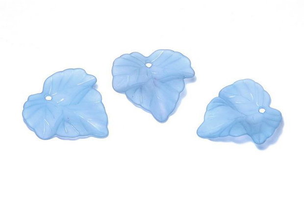Pandantiv din acril, frosted, frunza, 24x23x3 mm, albastre