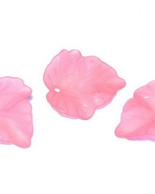 Pandantiv din acril, frosted, frunza, 24x23x3 mm, roz