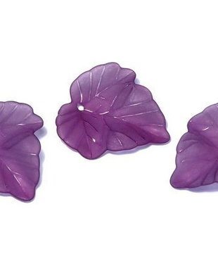 Pandantiv din acril, frosted, frunza, 24x23x3 mm, mov