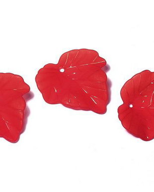 Pandantiv din acril, frosted, frunza, 24x23x3 mm, rosii