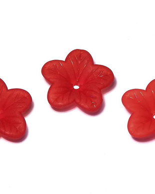Margele din acril, frosted, floare, 18x5 mm, rosii