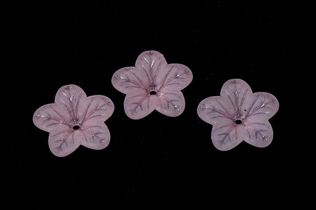 Margele din acril, frosted, floare, 18x5 mm, roz