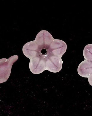 Margele din acril, frosted, floare, 12x6 mm, roz