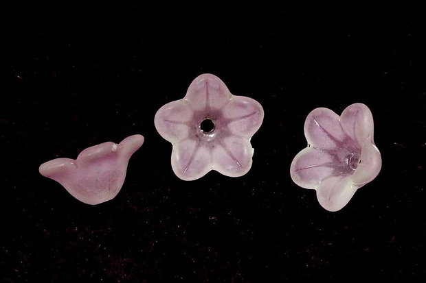 Margele din acril, frosted, floare, 12x6 mm, roz