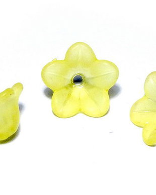 Margele din acril, frosted, floare, 12x6 mm, galbene