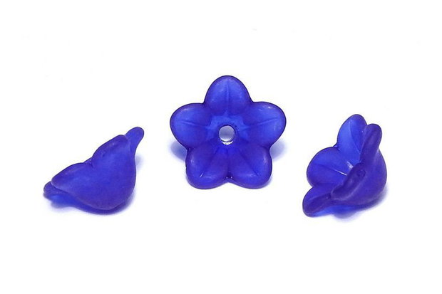 Margele din acril, frosted, floare, 12x6 mm, albastre
