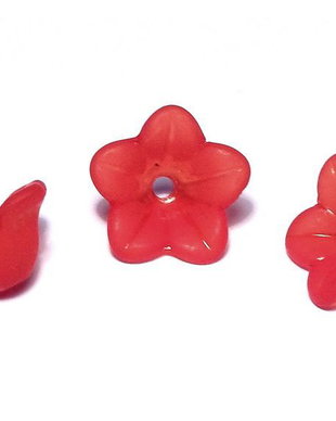 Margele din acril, frosted, floare, 12x6 mm, rosii