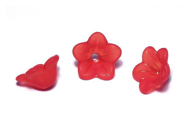Margele din acril, frosted, floare, 12x6 mm, rosii