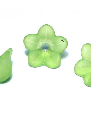 Margele din acril, frosted, floare, 12x6 mm, verzi