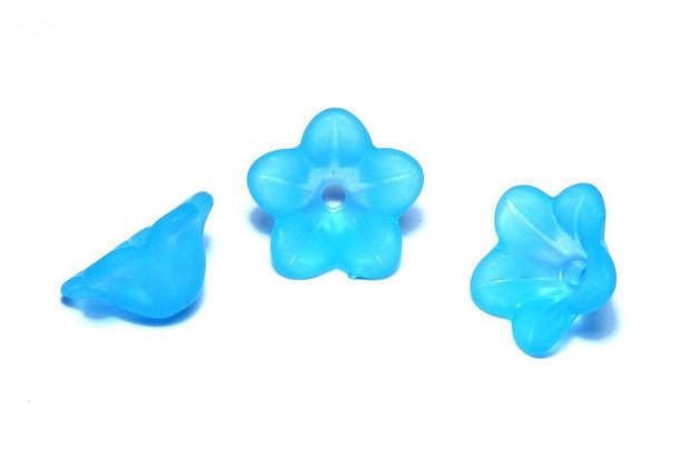 Margele din acril, frosted, floare, 12x6 mm, turcoaz