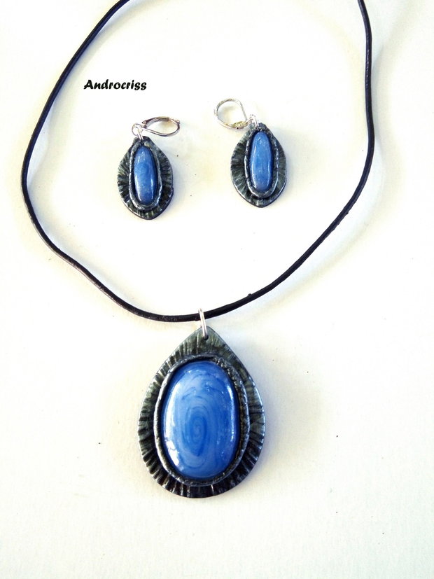 Blue stones,set bijuterii din lut polimeric