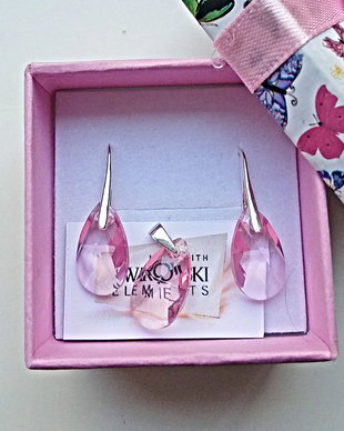 Set cercei argint și pandant Swarovski Pear 16mm
