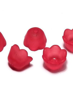 Margele din acril, frosted, floare, 10x6 mm, rosii
