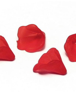 Margele din acril, frosted, floare, 10x10 mm, rosii