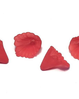 Margele din acril, frosted, floare, 12x12 mm, rosii