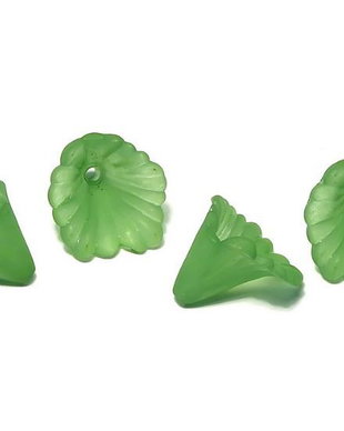 Margele din acril, frosted, floare, 12x12 mm, verzi
