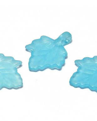 Pandantiv din acril, frosted, frunza, 18x13 mm, turcoaz