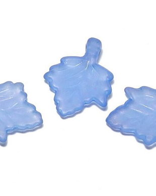Pandantiv din acril, frosted, frunza, 18x13 mm, albastru