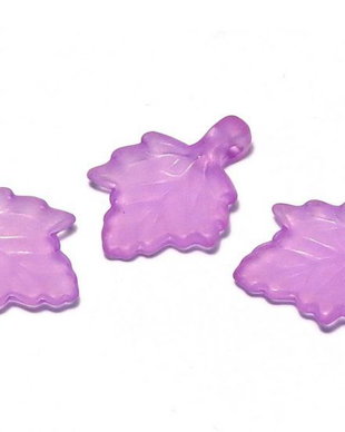Pandantiv din acril, frosted, frunza, 18x13 mm, mov
