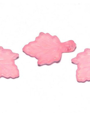 Pandantiv din acril, frosted, frunza, 18x13 mm, roz
